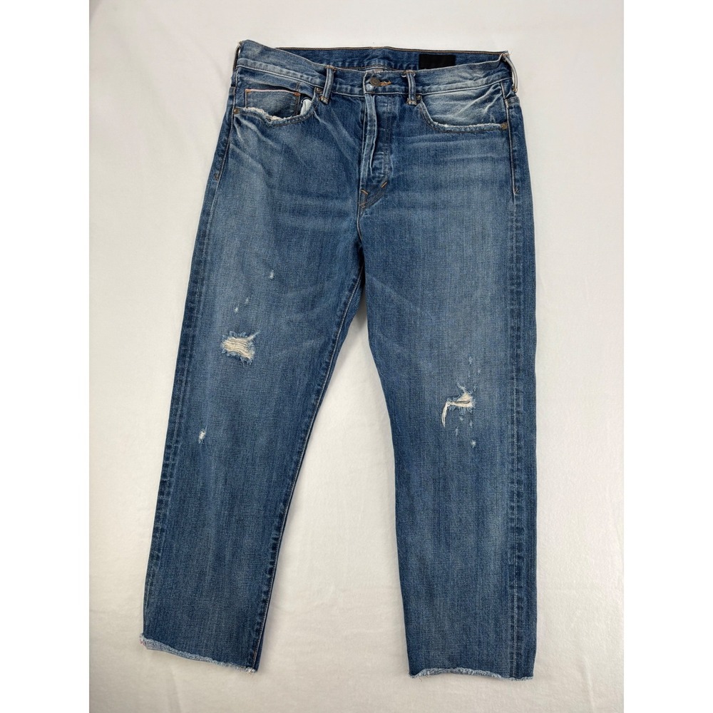 Vince Craftsman Distressed Jeans Mens 34 Blue Raw Hem Button Fly DV142E-2097